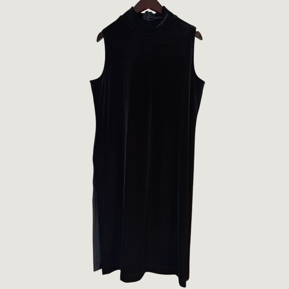 Chicos Travelers Velvet Mock Neck Side Slit Tunic Tank Black 570376708 Size 2 L